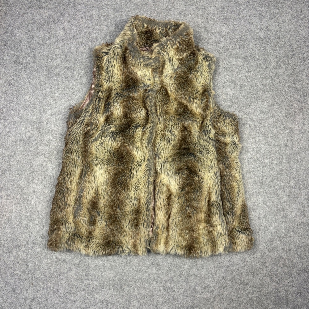 Sunny Girl Faux Fur Vest Brown Tan Animal Print Sleeveless Jacket Size 10